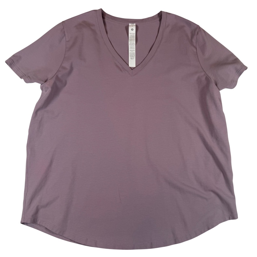 Lululemon Love Tee V-Neck Pima Cotton Mauve Purple Short Sleeve Shirt Size 16